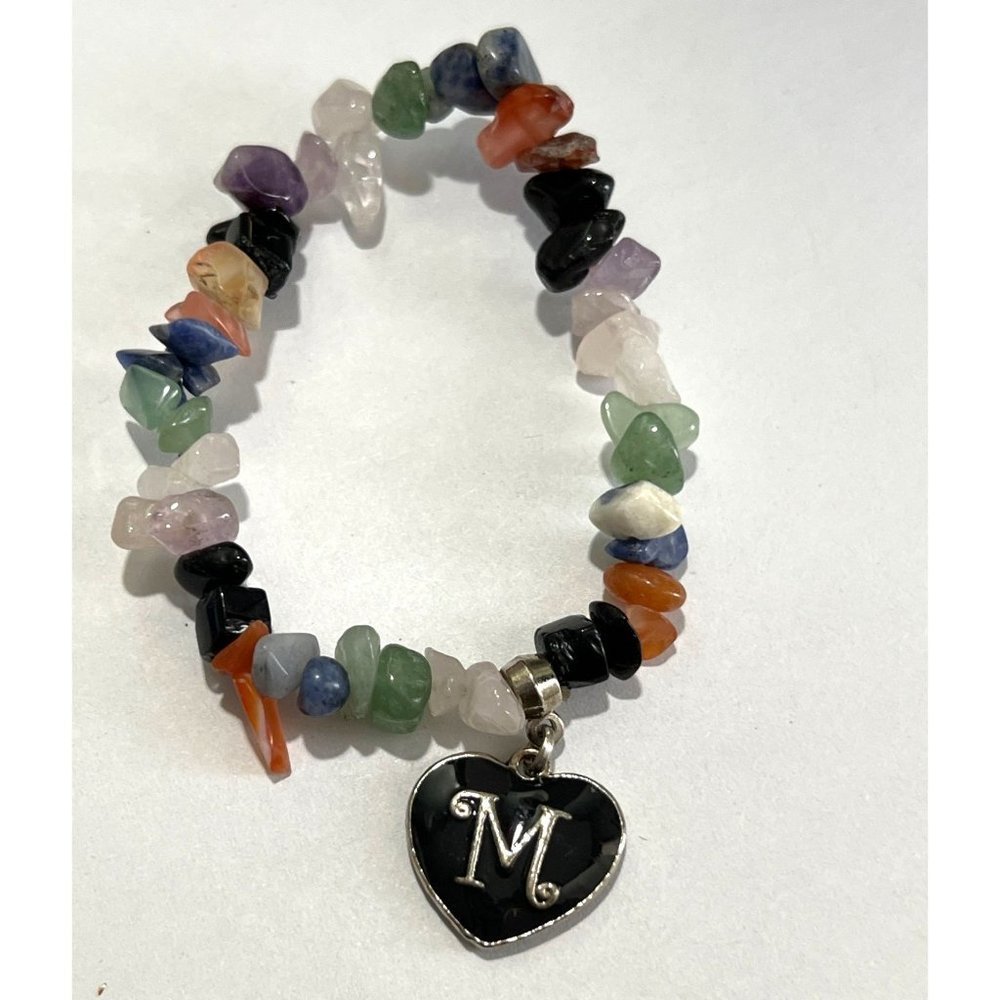 Letter M Semi-Precious Chip Stone Bracelet -- 7.5"